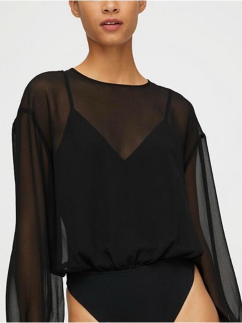 Stunning NWOT Wilfred Sheer Black Long-Sleeve Bodysuit Top Size Small